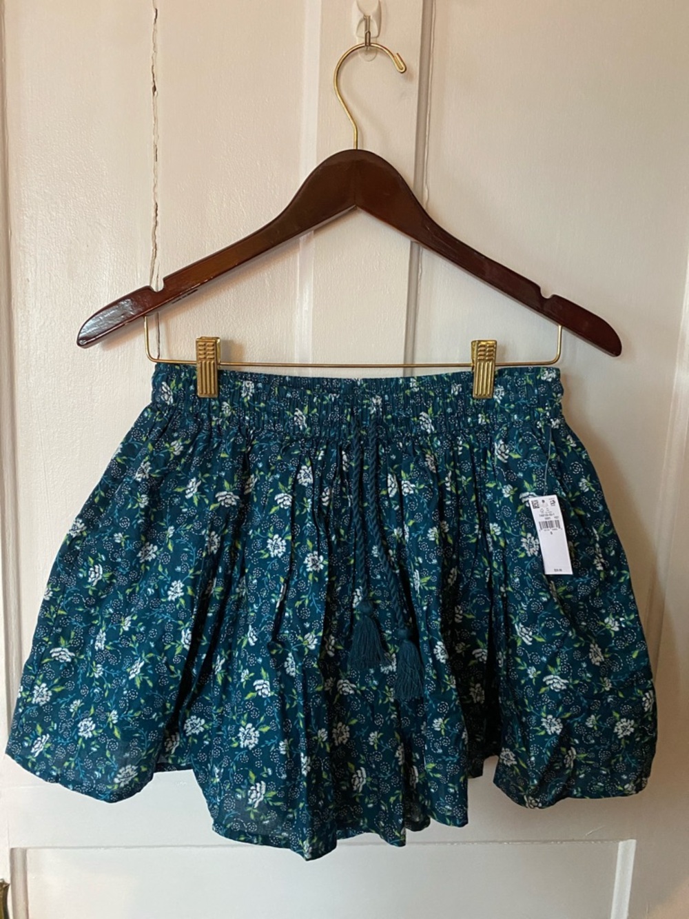 Old Navy Teal Floral A-Line Bubble Mini Skirt